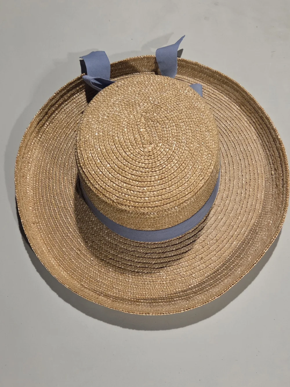 April Cornell Straw Boater Hat with Light Blue Band